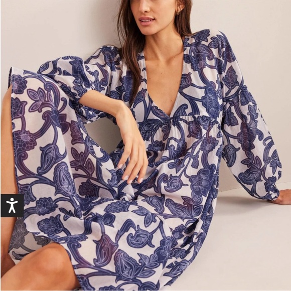 Boden Other - Boden US 14 Sarah Kaftan Dress Blue 0298 Ribbon maxi Paisley Whirl long sleeve
